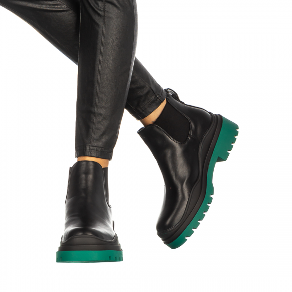 Γυναικεία μπότακια Carty μαύρα με πράσινο, 3 - Kalapod.gr